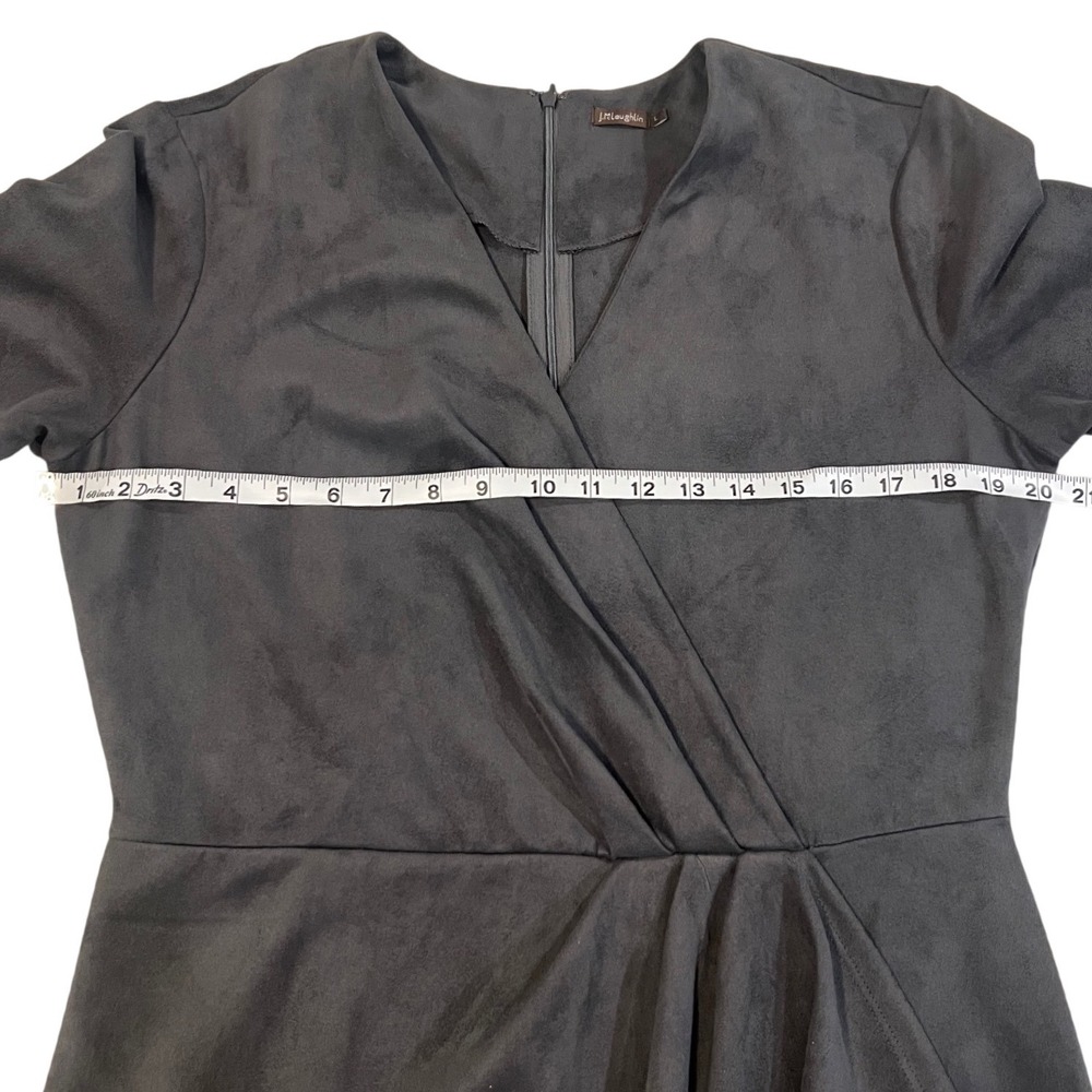 J.McLaughlin Gray Faux Suede Surplice Wrap Sheath Dress Long Sleeve Large - Picture 8 of 8